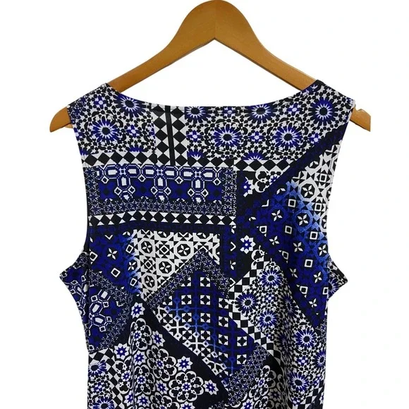 Easywear by Chico's Blue Geometric Patchwork Blouse Eclectic Career Size 2 L - Picture 8 of 9